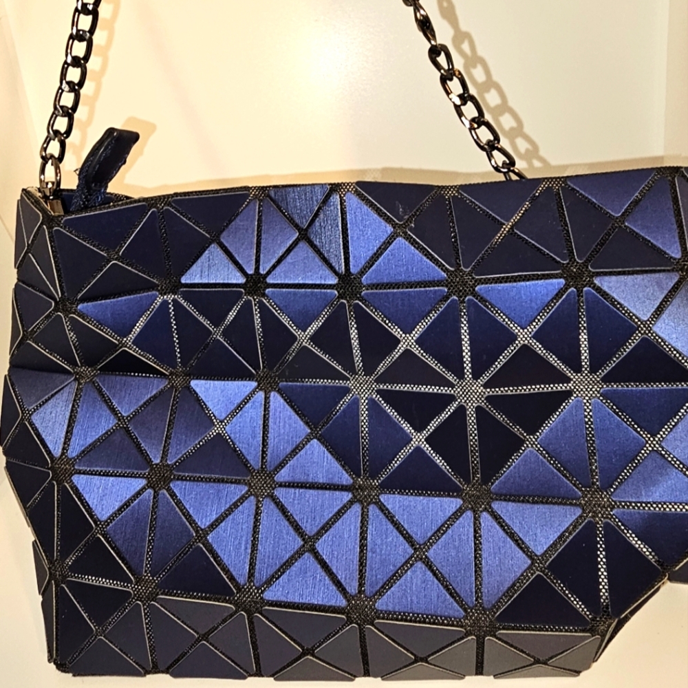 Geometric Blue Purse With Gunmetal Removable Cain - EUC
